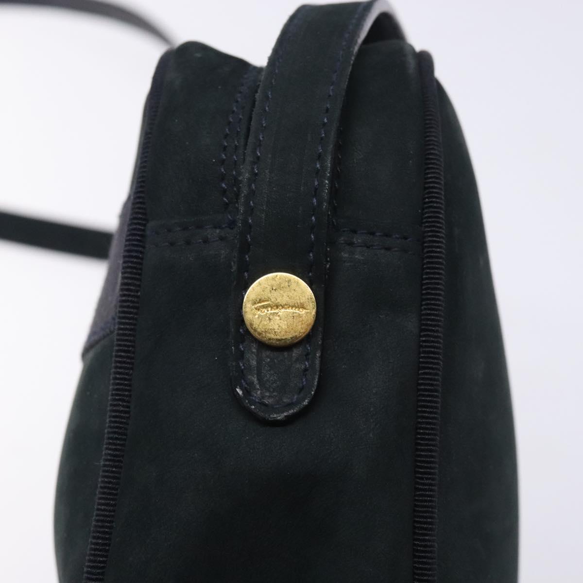 Salvatore Ferragamo Vala Shoulder Bag Suede Navy Gold Auth BA4188