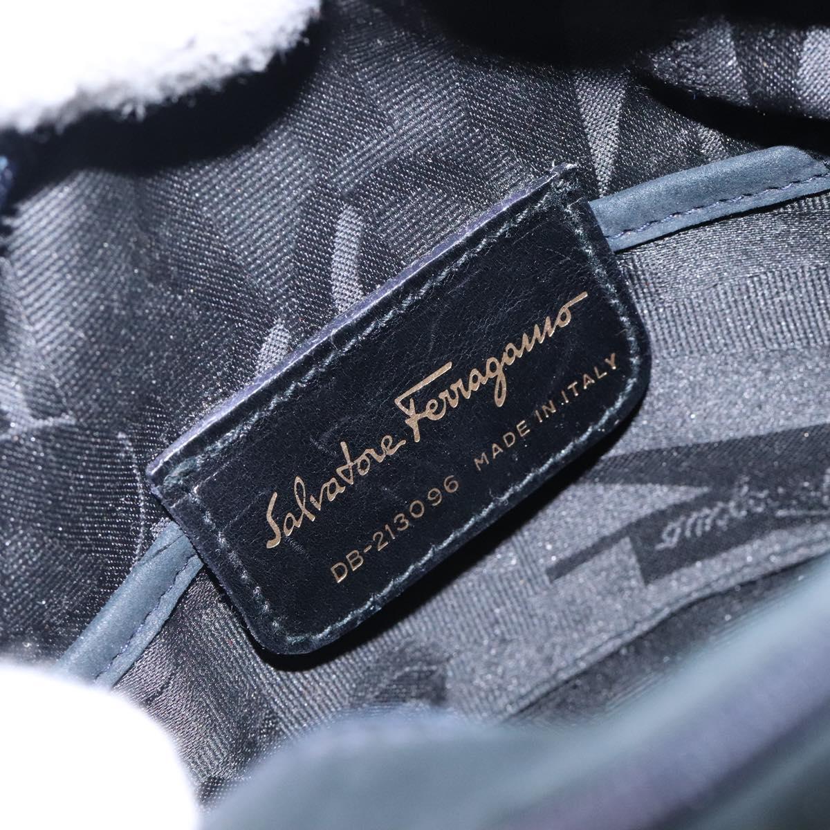 Salvatore Ferragamo Vala Shoulder Bag Suede Navy Gold Auth BA4188