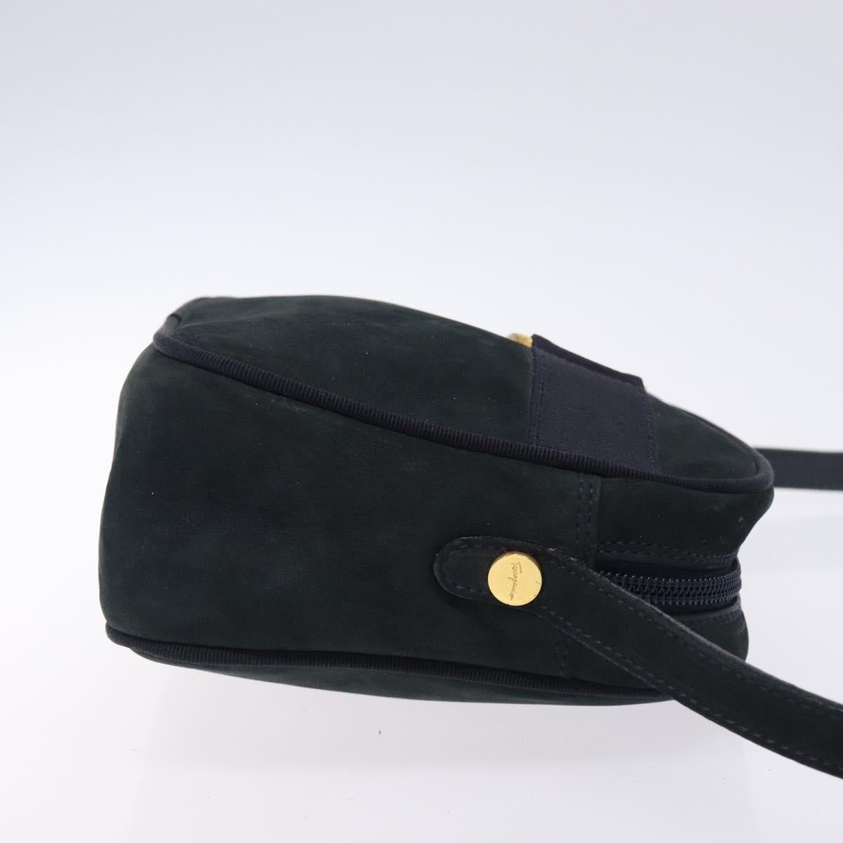 Salvatore Ferragamo Vala Shoulder Bag Suede Navy Gold Auth BA4188
