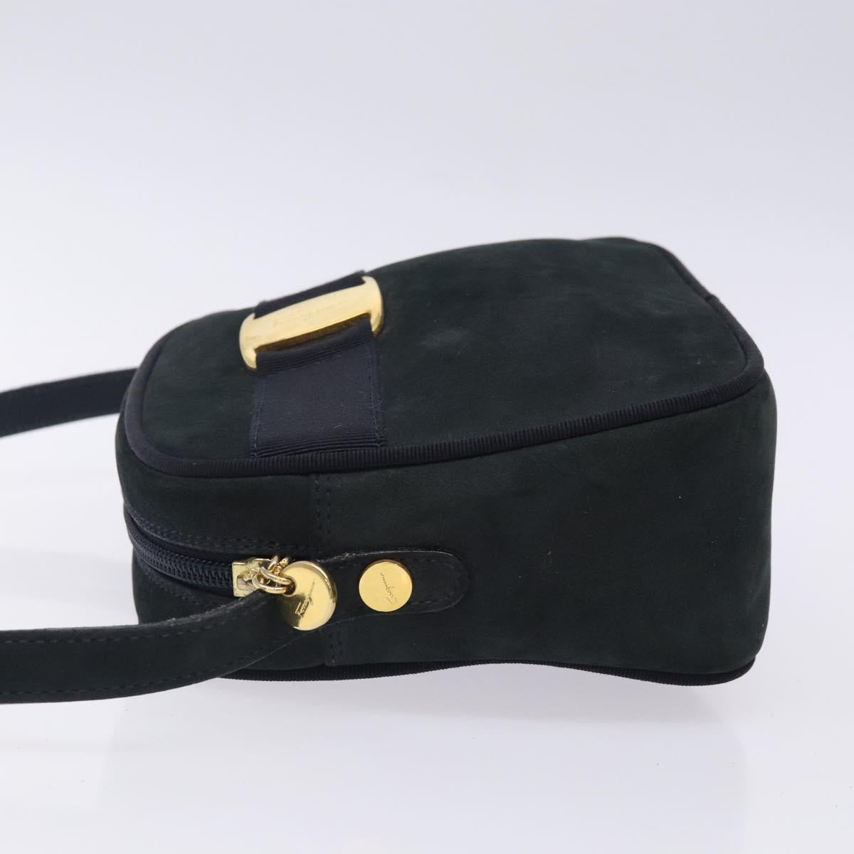 Salvatore Ferragamo Vala Shoulder Bag Suede Navy Gold Auth BA4188