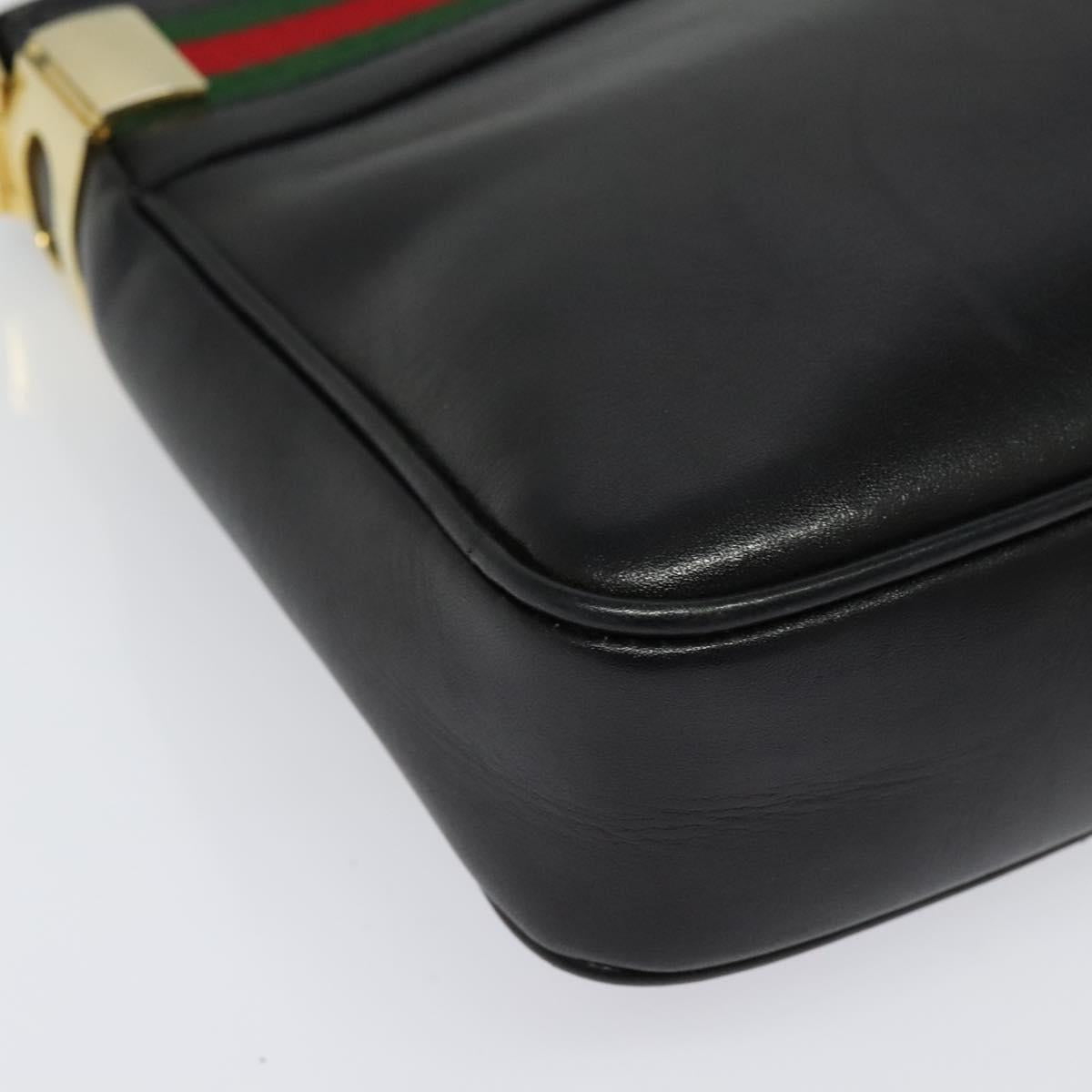 GUCCI Web Sherry Line Shoulder Bag Leather Black Gold Auth BA4189