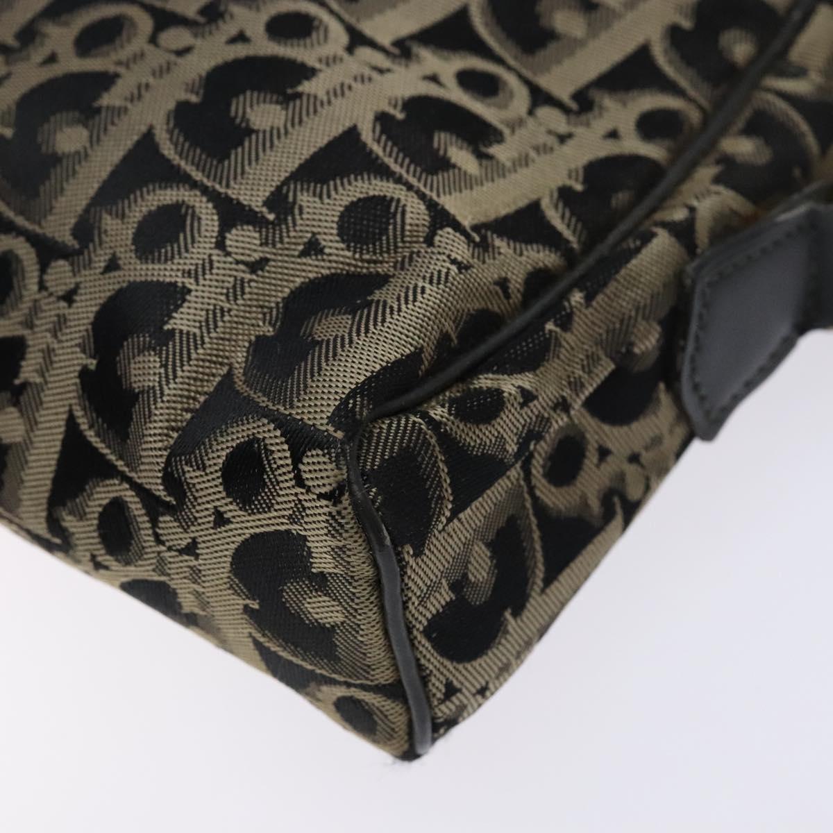 Christian Dior Trotter Canvas Shoulder Bag Black Gold Auth BA4192