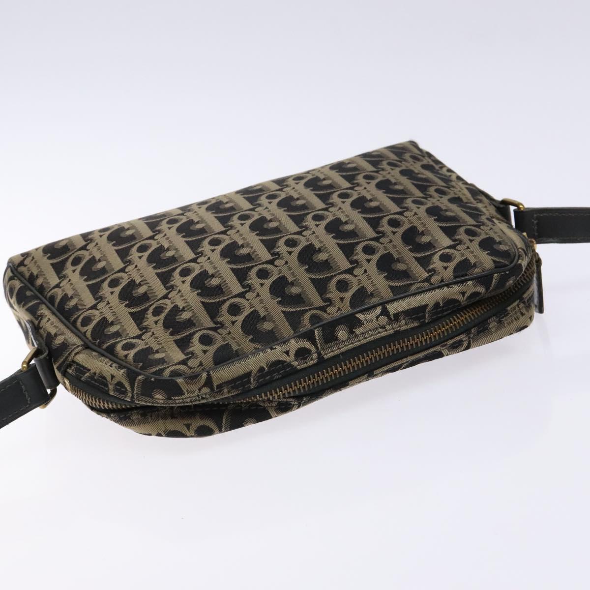 Christian Dior Trotter Canvas Shoulder Bag Black Gold Auth BA4192