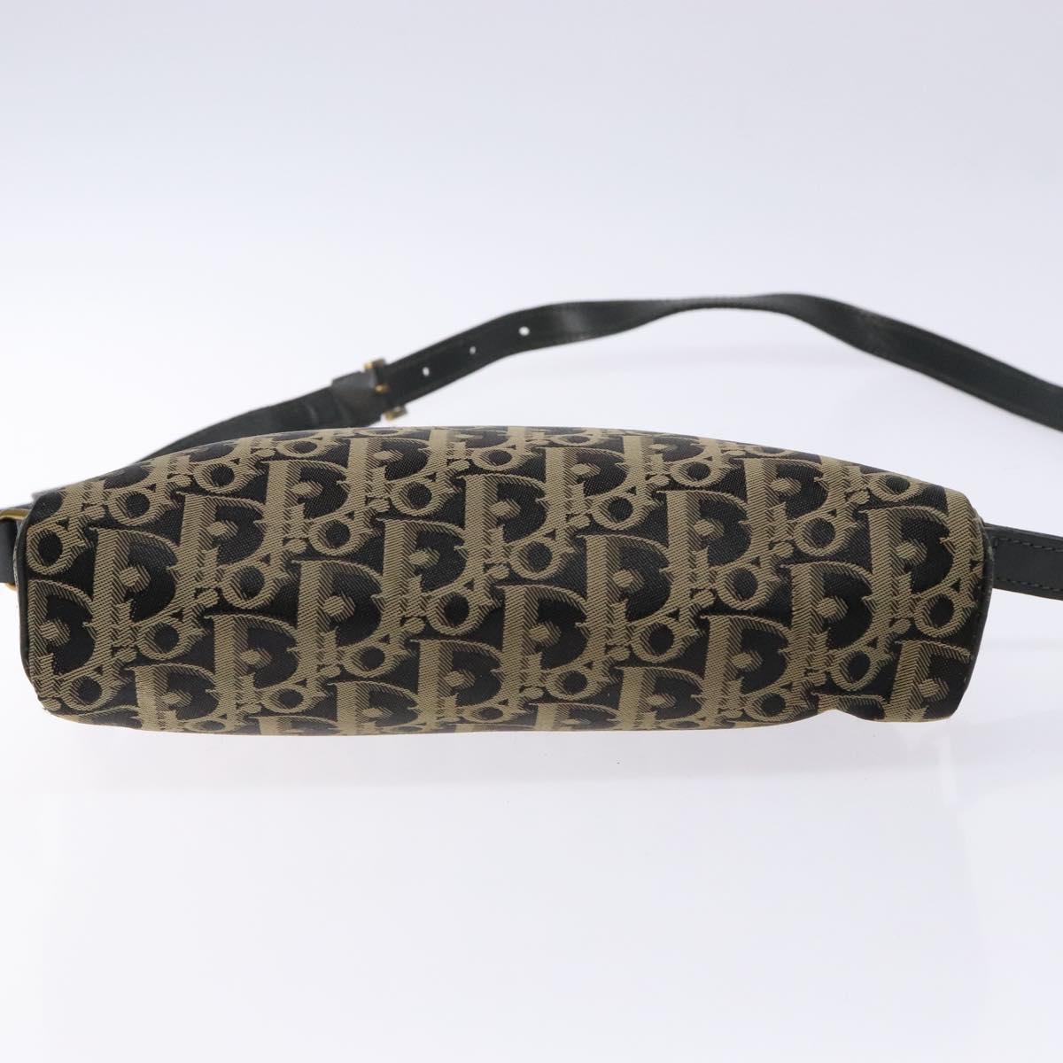 Christian Dior Trotter Canvas Shoulder Bag Black Gold Auth BA4192