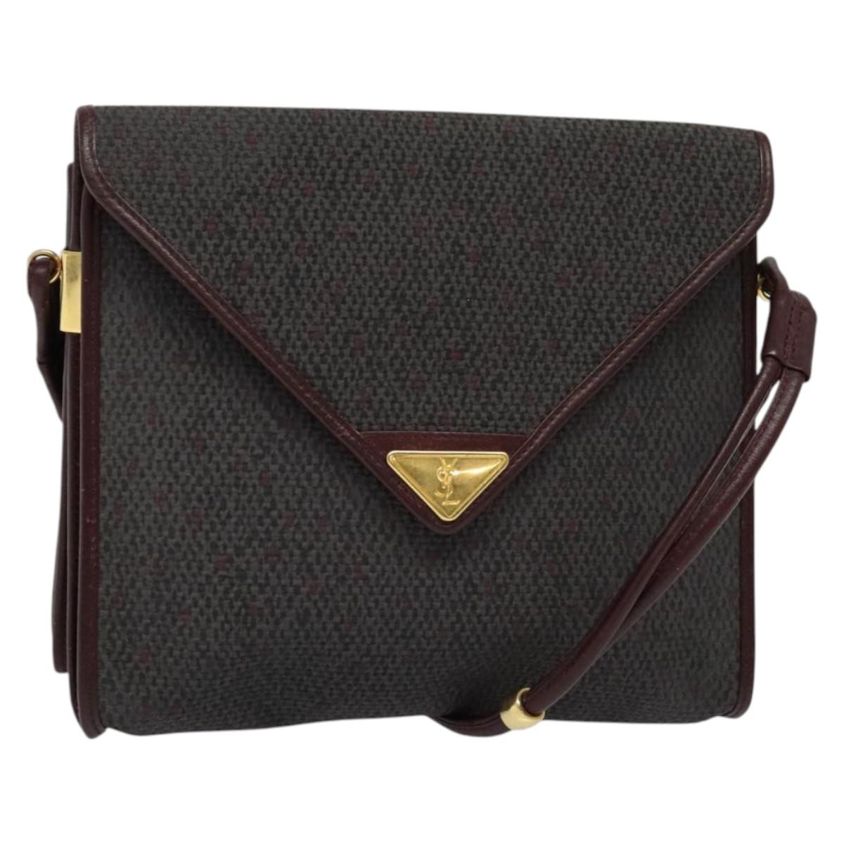 SAINT LAURENT Shoulder Bag Coated Canvas Bordeaux Gold Auth BA4193