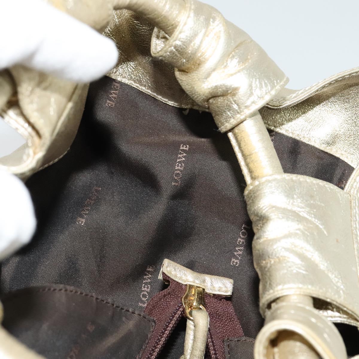 LOEWE Anag Lamb Nappa Aire Tote Bag Leather Gold Auth BA4201