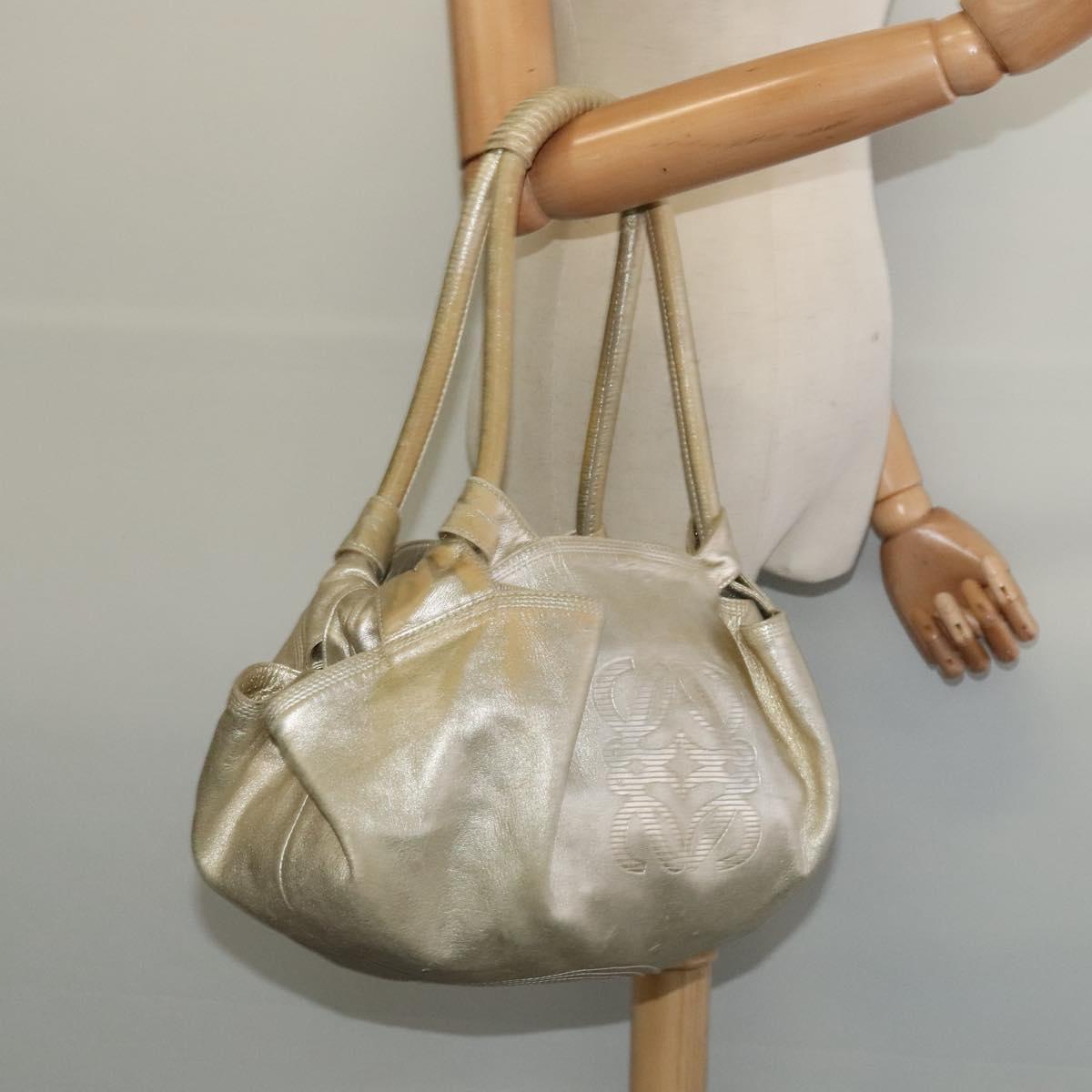 LOEWE Anag Lamb Nappa Aire Tote Bag Leather Gold Auth BA4201