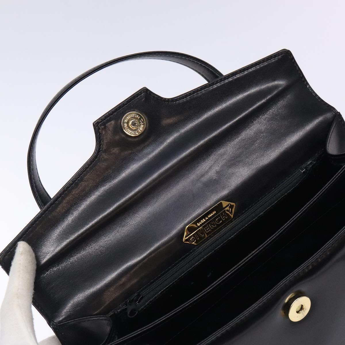 GIVENCHY Hand Bag Leather Black Gold Auth BA4202