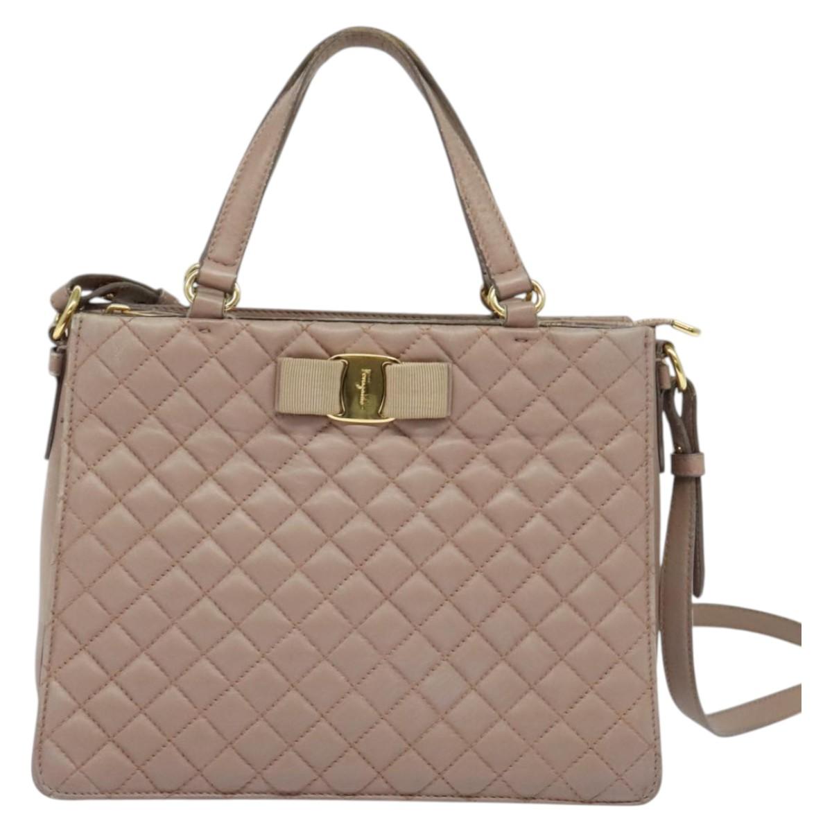 Salvatore Ferragamo Vala Shoulder Bag Leather Pink Gold Auth BA4203