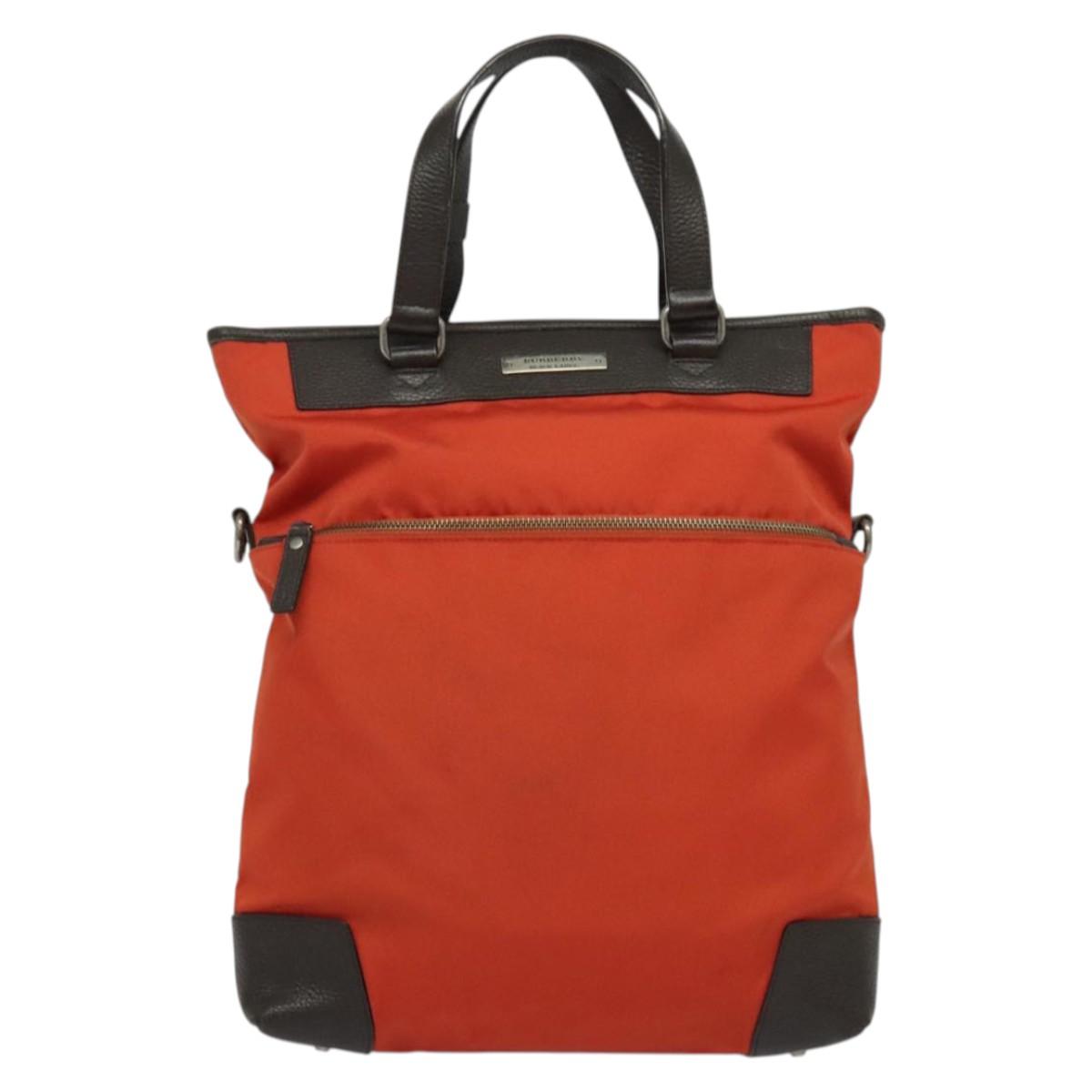 BURBERRY Black Label Tote Bag Leather Red Silver Auth BA4208