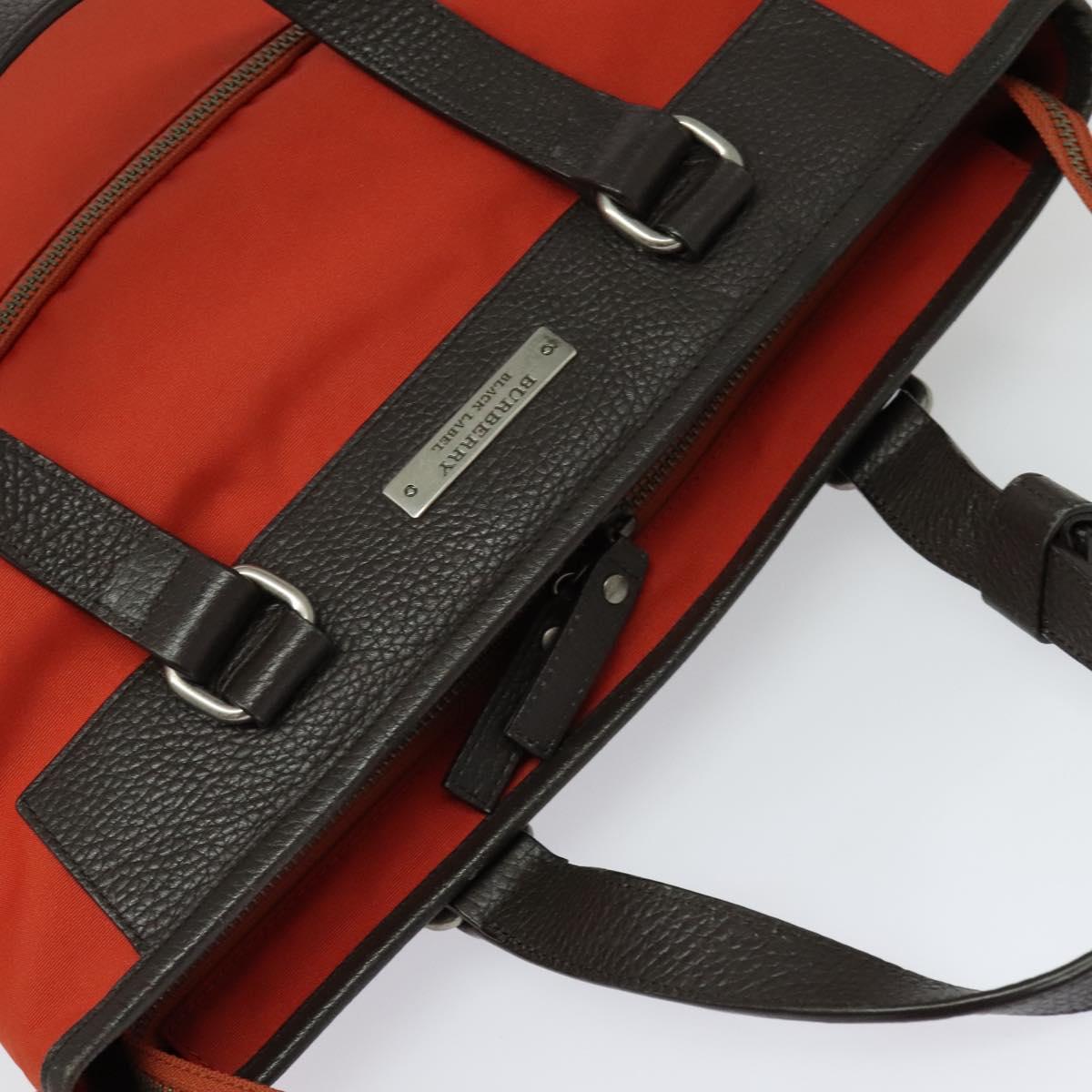 BURBERRY Black Label Tote Bag Leather Red Silver Auth BA4208