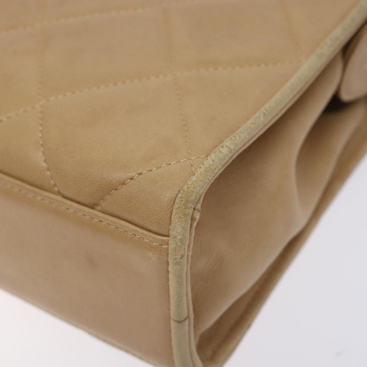 CHANEL Matelasse COCO Mark Chain Shoulder Bag Lamb Skin Beige CC Auth BA4210