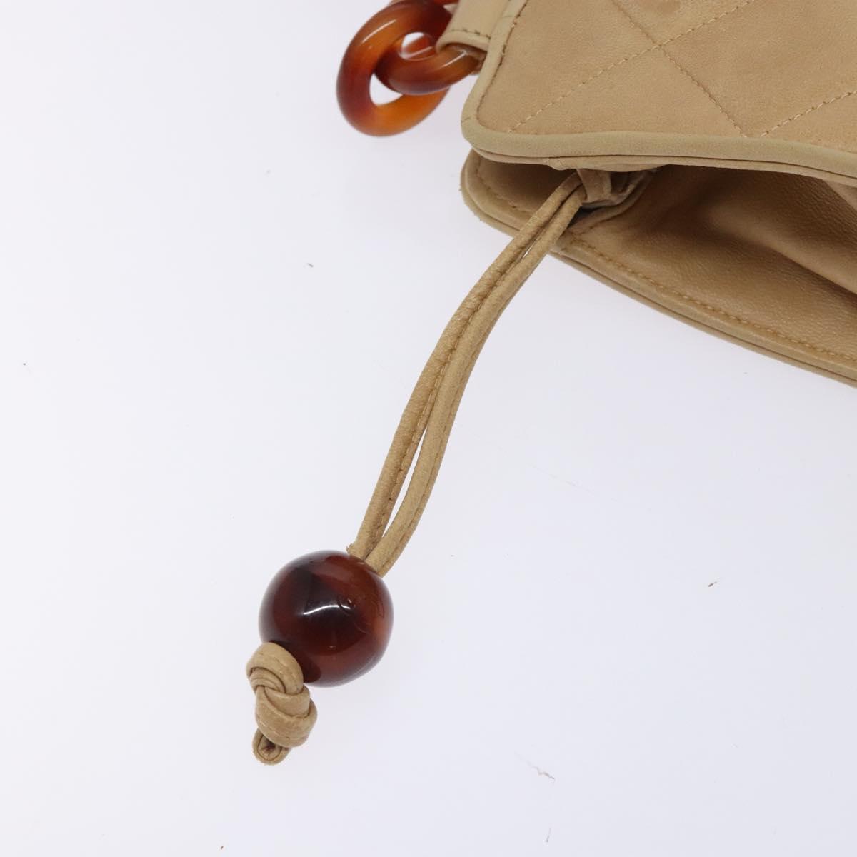 CHANEL Matelasse COCO Mark Chain Shoulder Bag Lamb Skin Beige CC Auth BA4210