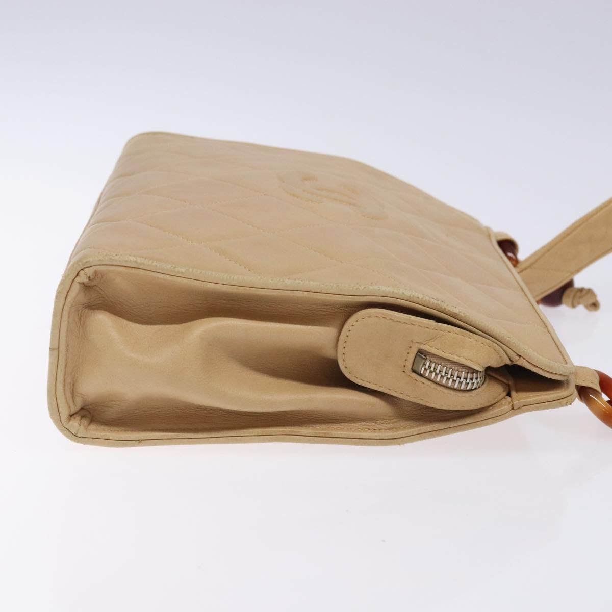 CHANEL Matelasse COCO Mark Chain Shoulder Bag Lamb Skin Beige CC Auth BA4210