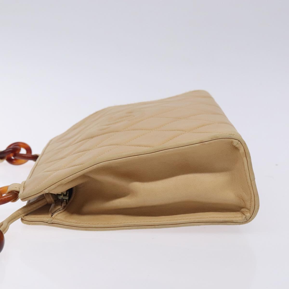 CHANEL Matelasse COCO Mark Chain Shoulder Bag Lamb Skin Beige CC Auth BA4210