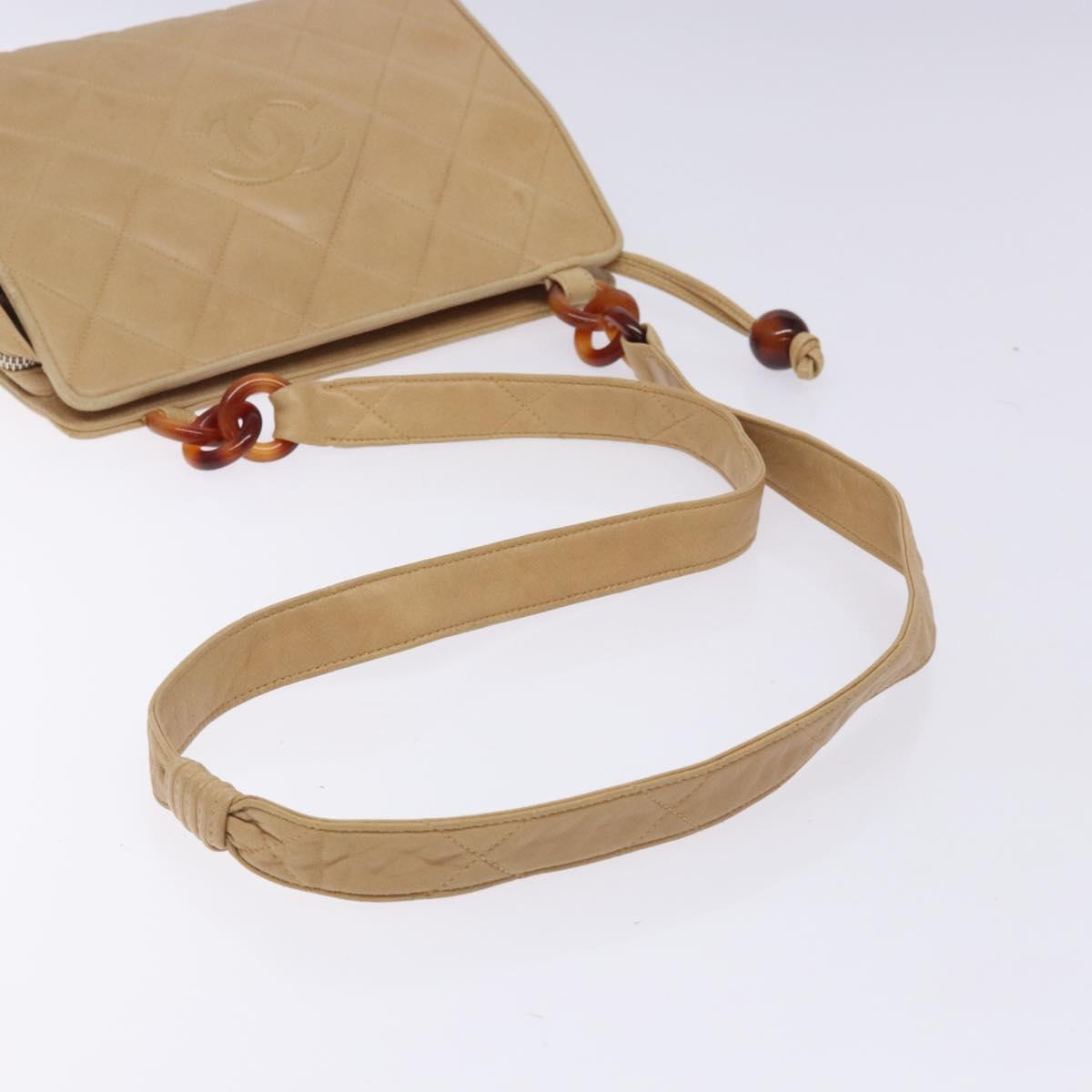 CHANEL Matelasse COCO Mark Chain Shoulder Bag Lamb Skin Beige CC Auth BA4210