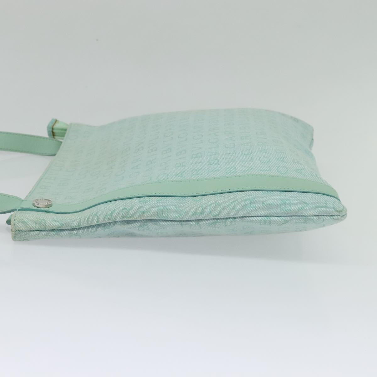 BVLGARI Logo Mania Shoulder Bag Canvas Green Silver Auth BA4215