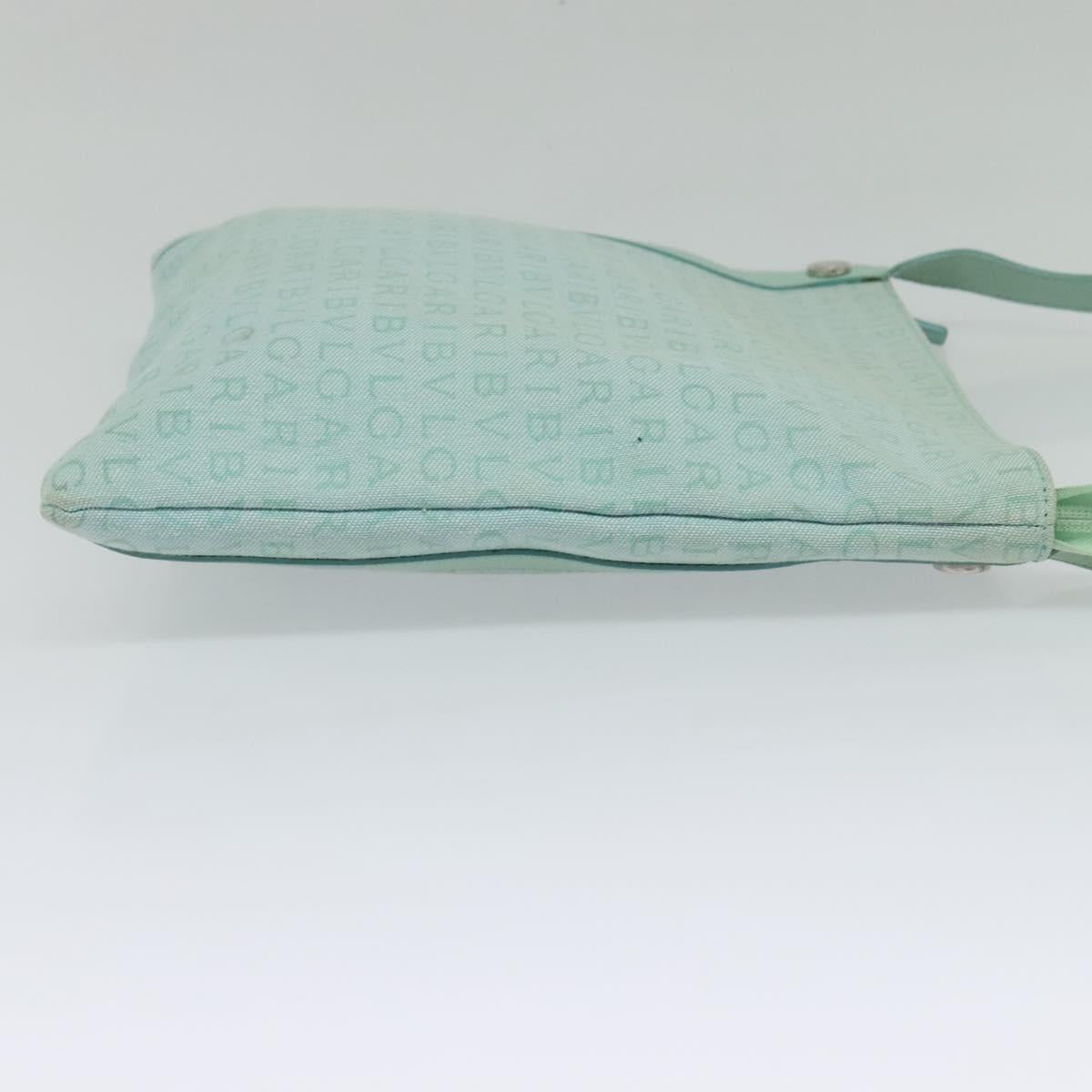 BVLGARI Logo Mania Shoulder Bag Canvas Green Silver Auth BA4215