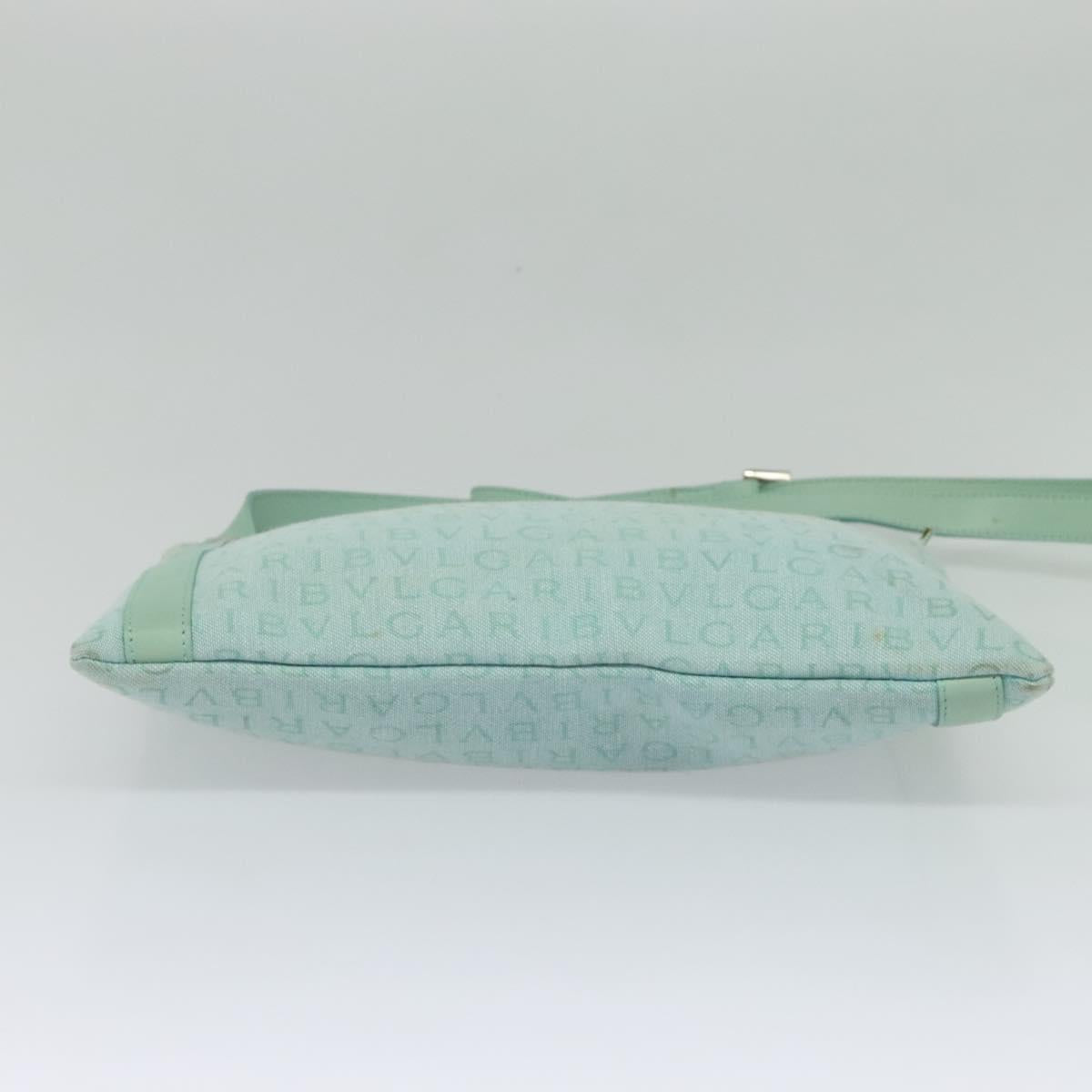 BVLGARI Logo Mania Shoulder Bag Canvas Green Silver Auth BA4215