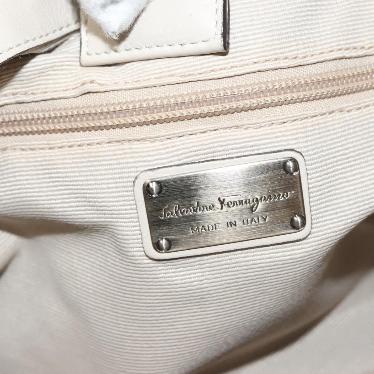 Salvatore Ferragamo Vala Tote Bag Leather Beige Silver Auth BA4217