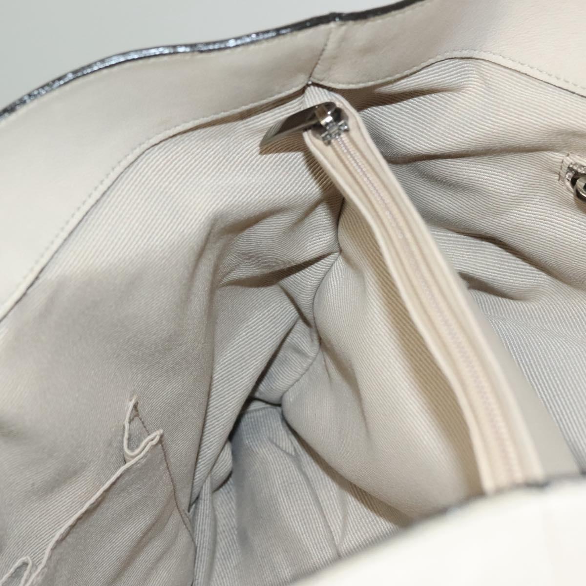 Salvatore Ferragamo Vala Tote Bag Leather Beige Silver Auth BA4217