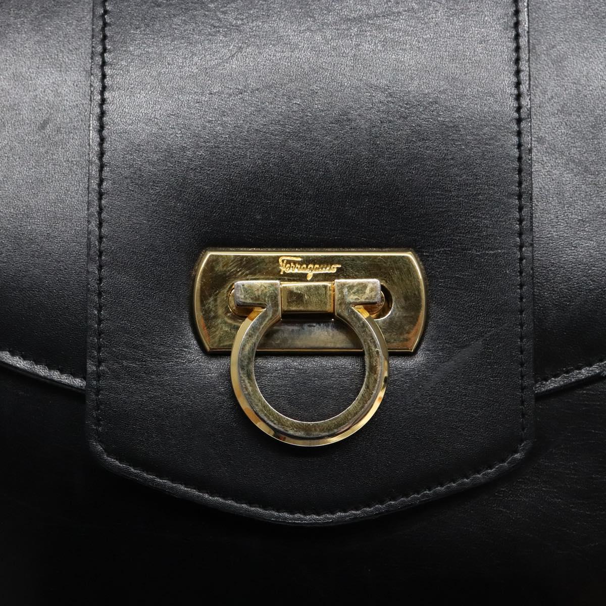 Salvatore Ferragamo Gancini Shoulder Bag Leather Black Gold Auth BA4219