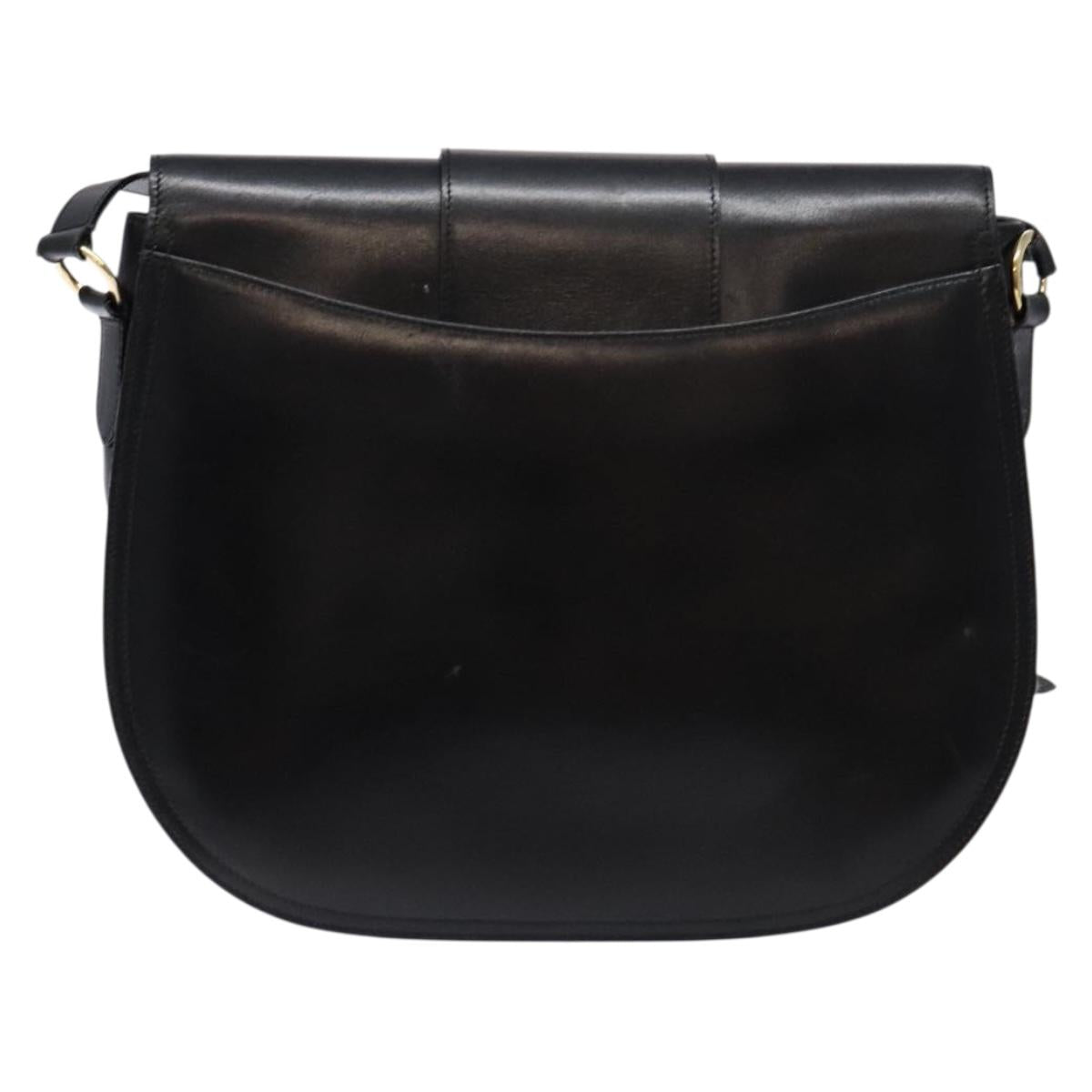 Salvatore Ferragamo Gancini Shoulder Bag Leather Black Gold Auth BA4219
