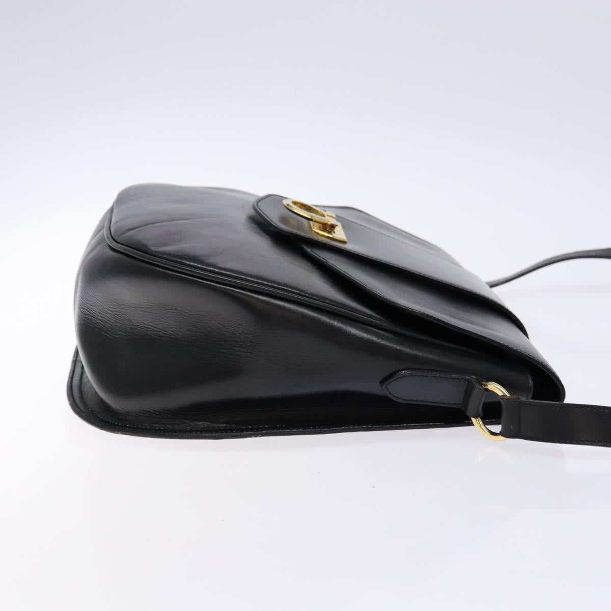 Salvatore Ferragamo Gancini Shoulder Bag Leather Black Gold Auth BA4219