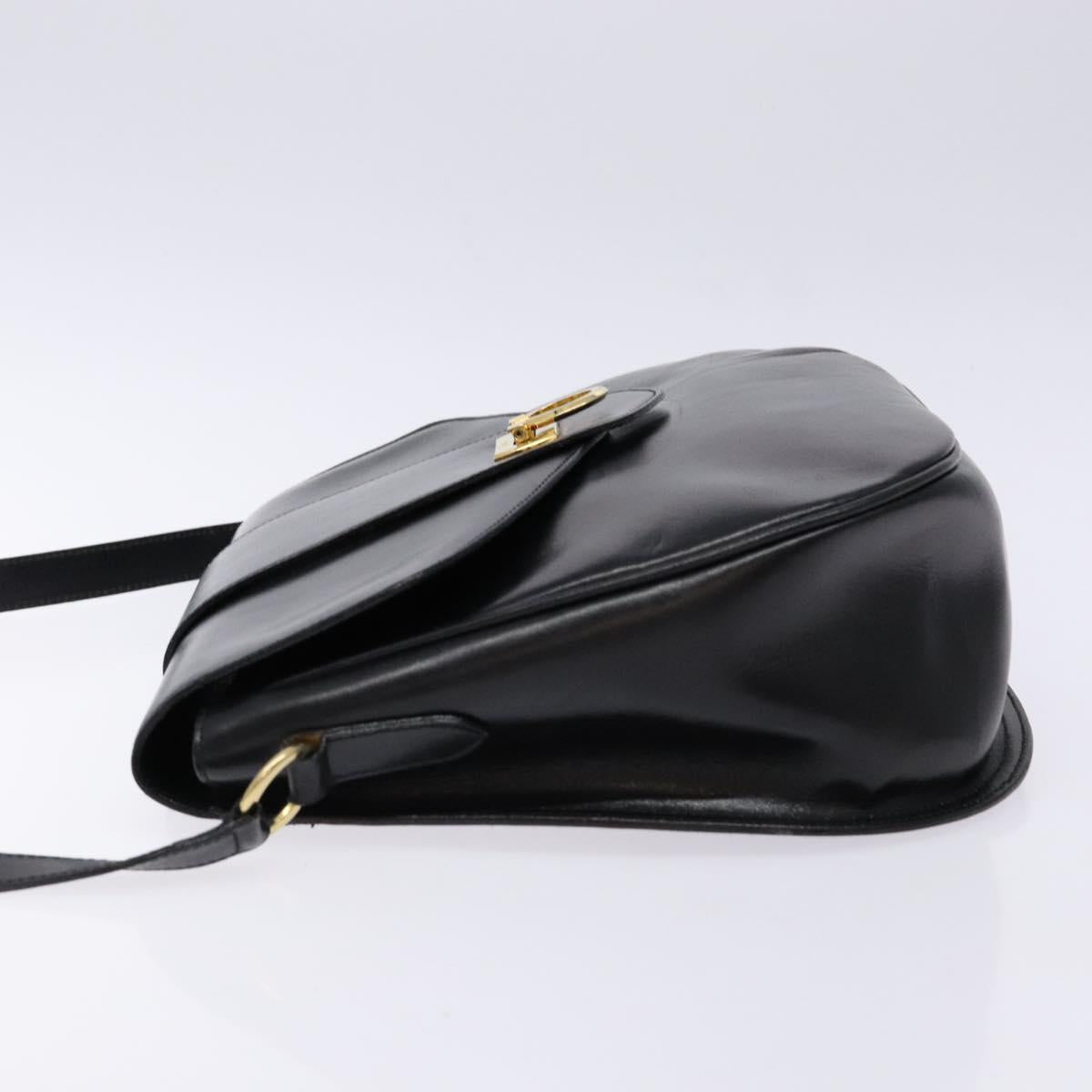 Salvatore Ferragamo Gancini Shoulder Bag Leather Black Gold Auth BA4219