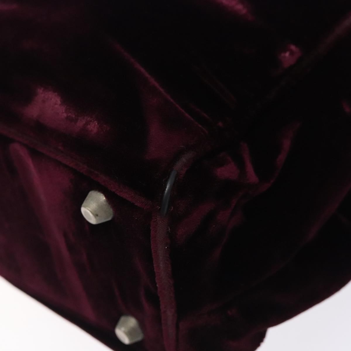 PRADA Hand Bag Velor Bordeaux Silver Auth BA4254