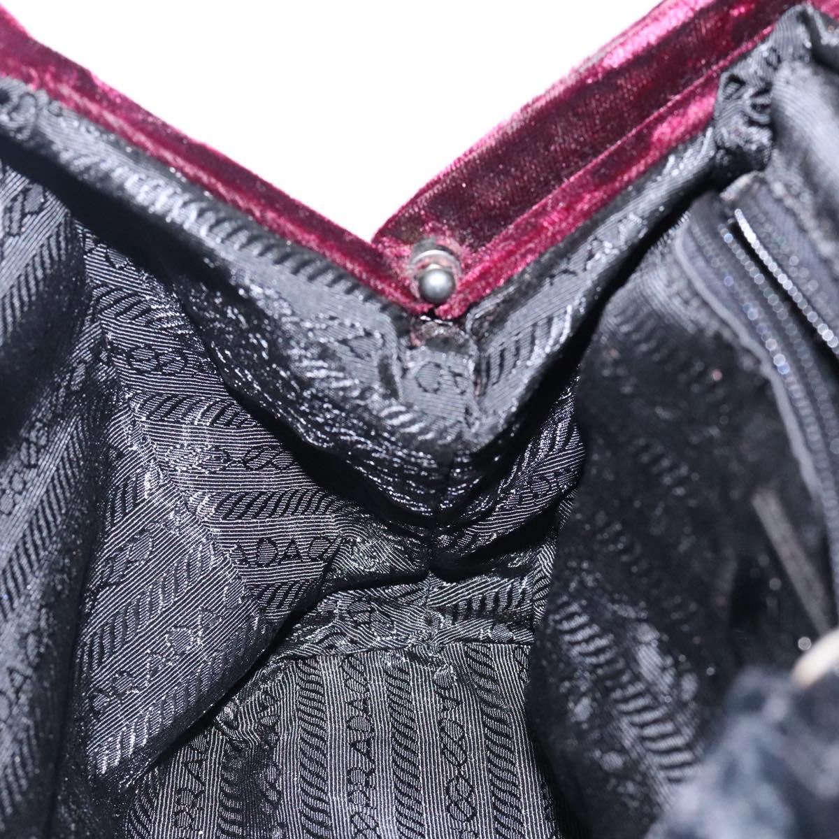 PRADA Hand Bag Velor Bordeaux Silver Auth BA4254