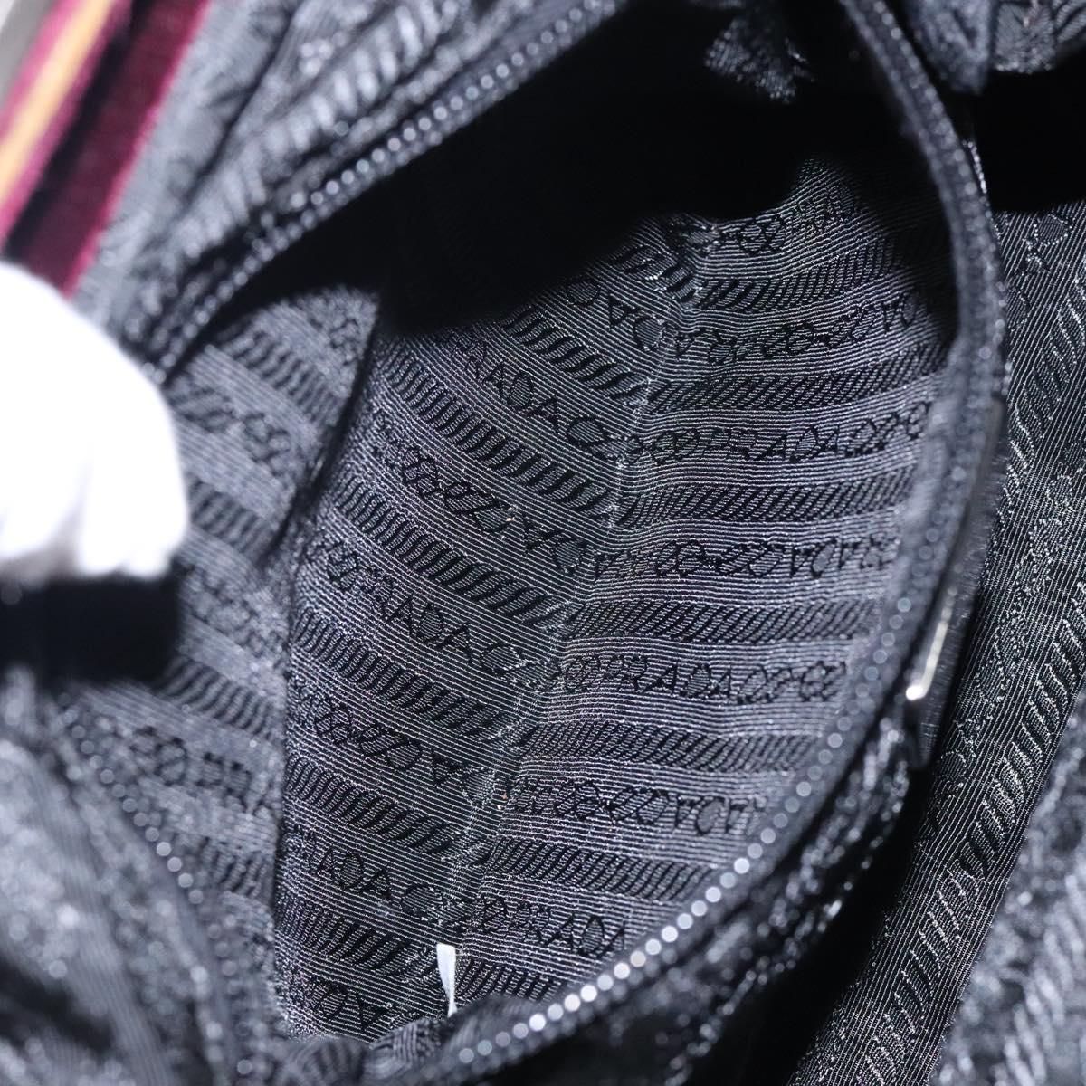 PRADA Hand Bag Velor Bordeaux Silver Auth BA4254