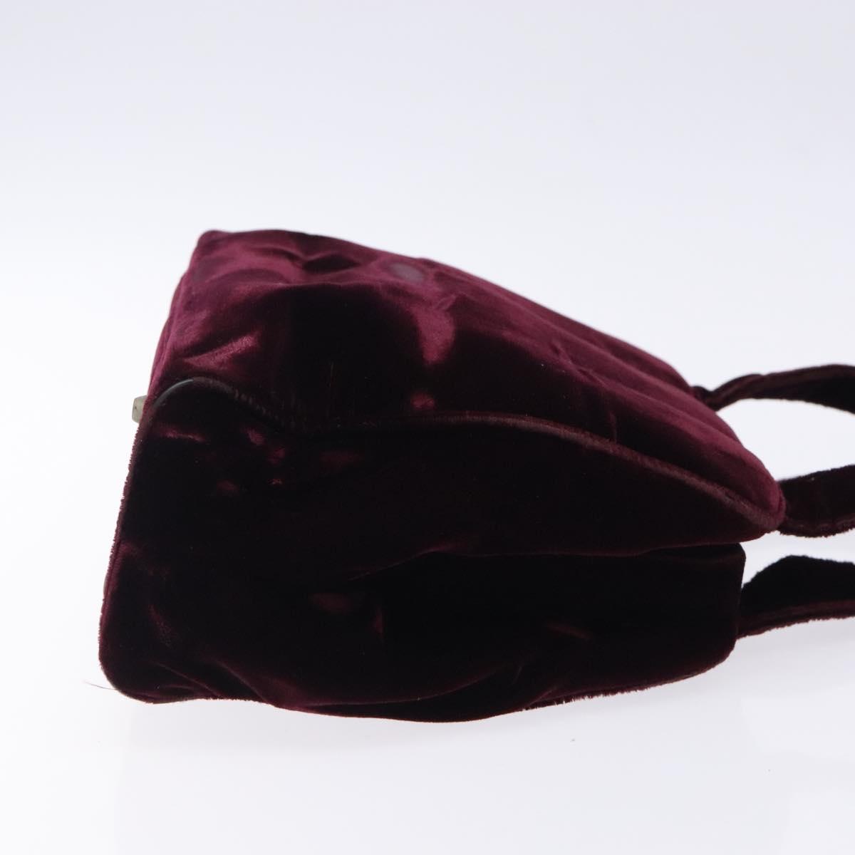 PRADA Hand Bag Velor Bordeaux Silver Auth BA4254
