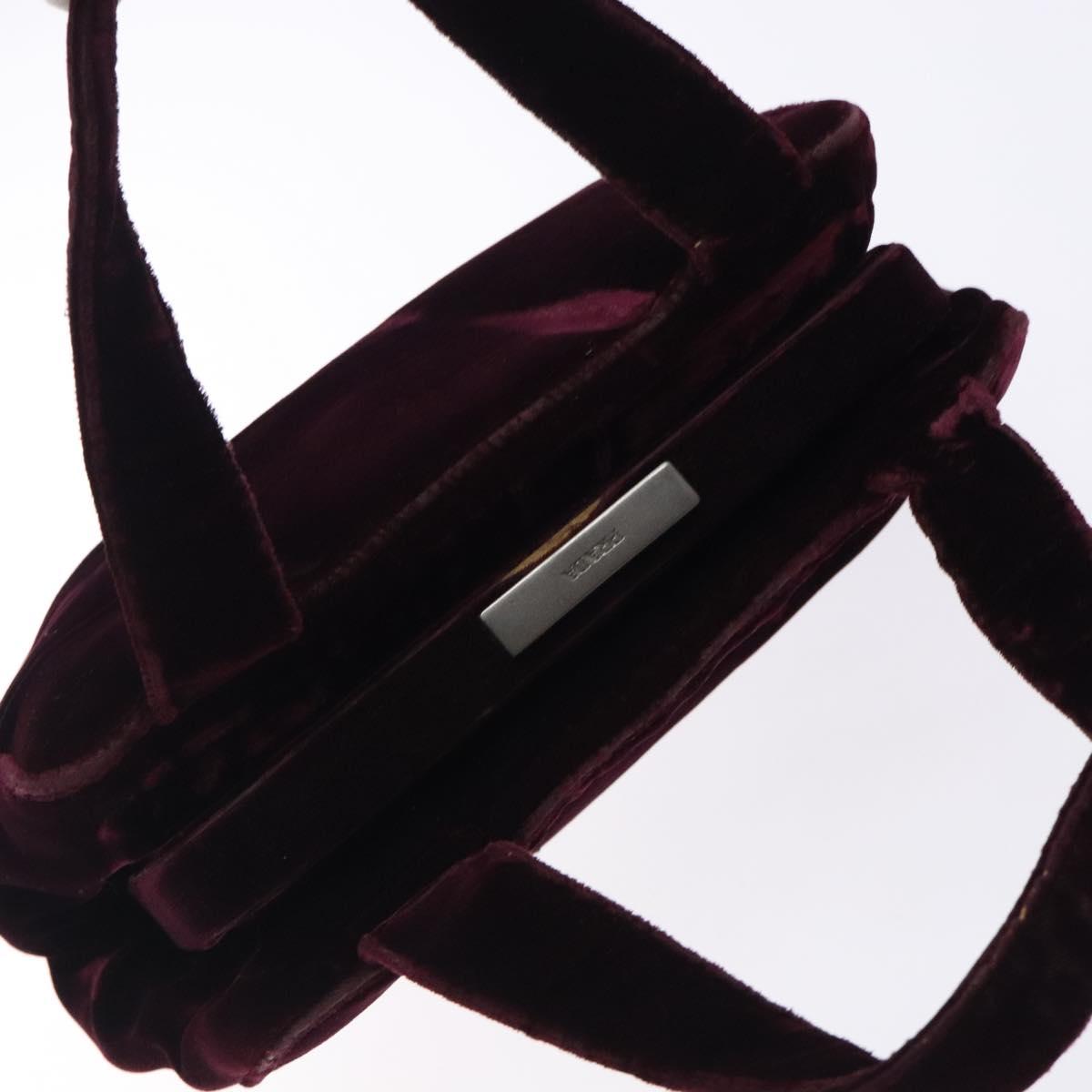 PRADA Hand Bag Velor Bordeaux Silver Auth BA4254