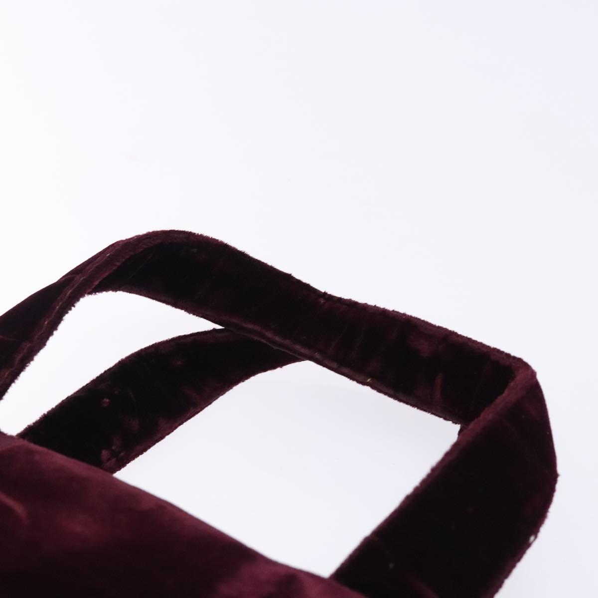 PRADA Hand Bag Velor Bordeaux Silver Auth BA4254