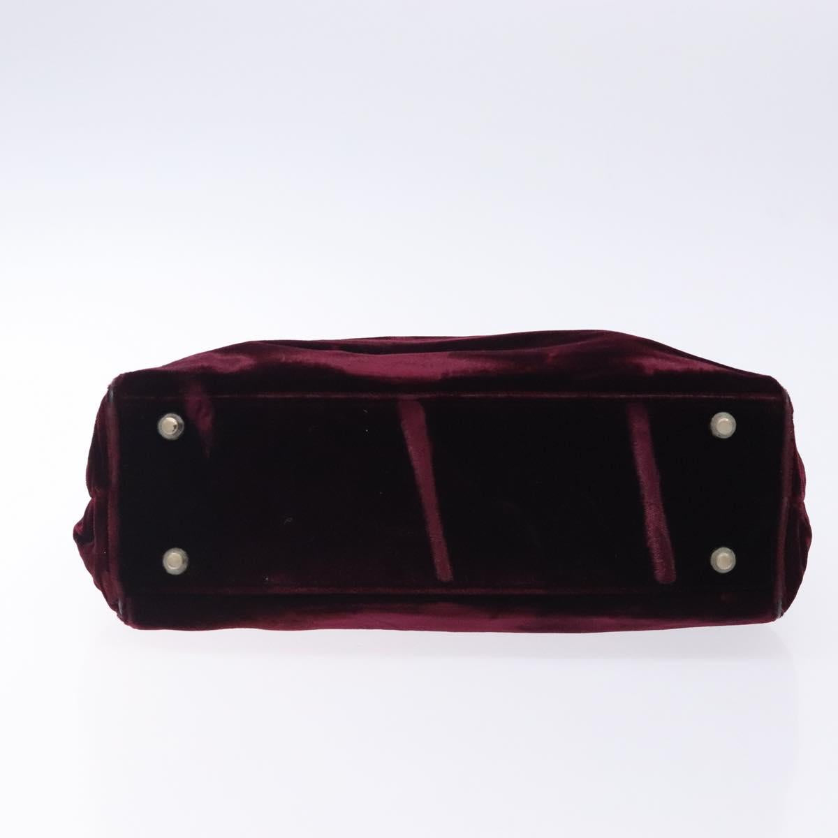 PRADA Hand Bag Velor Bordeaux Silver Auth BA4254