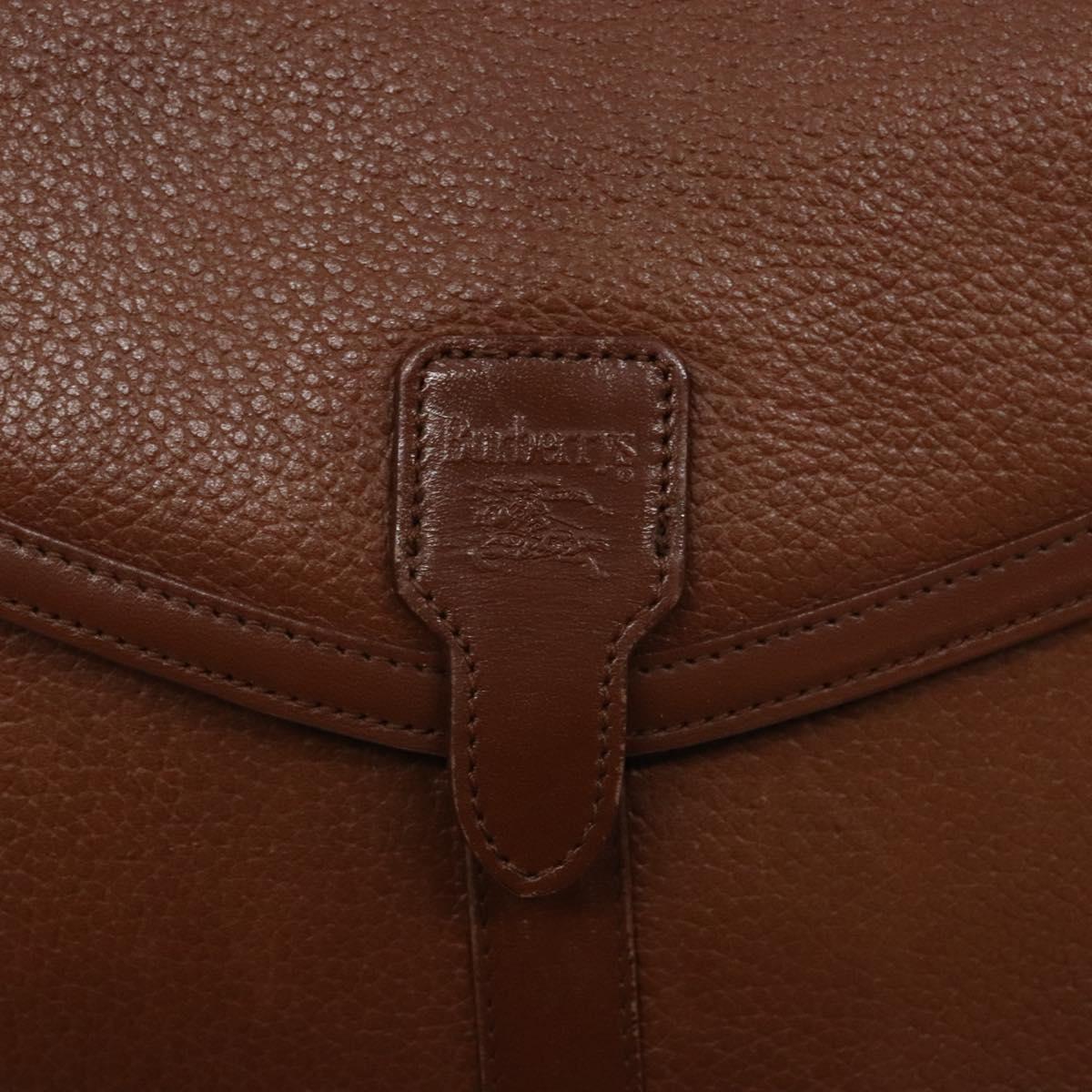 Burberrys Shoulder Bag Leather Brown Gold Auth BA4255