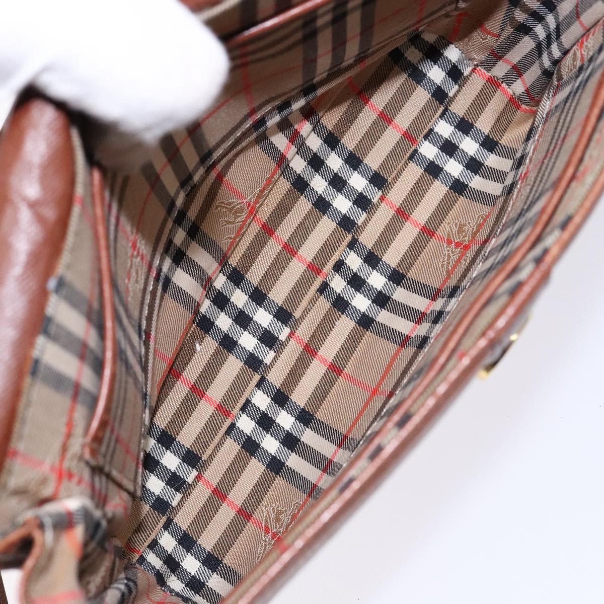 Burberrys Shoulder Bag Leather Brown Gold Auth BA4255