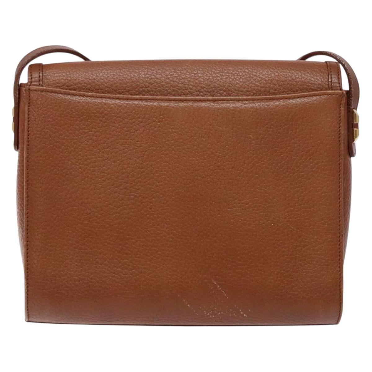 Burberrys Shoulder Bag Leather Brown Gold Auth BA4255