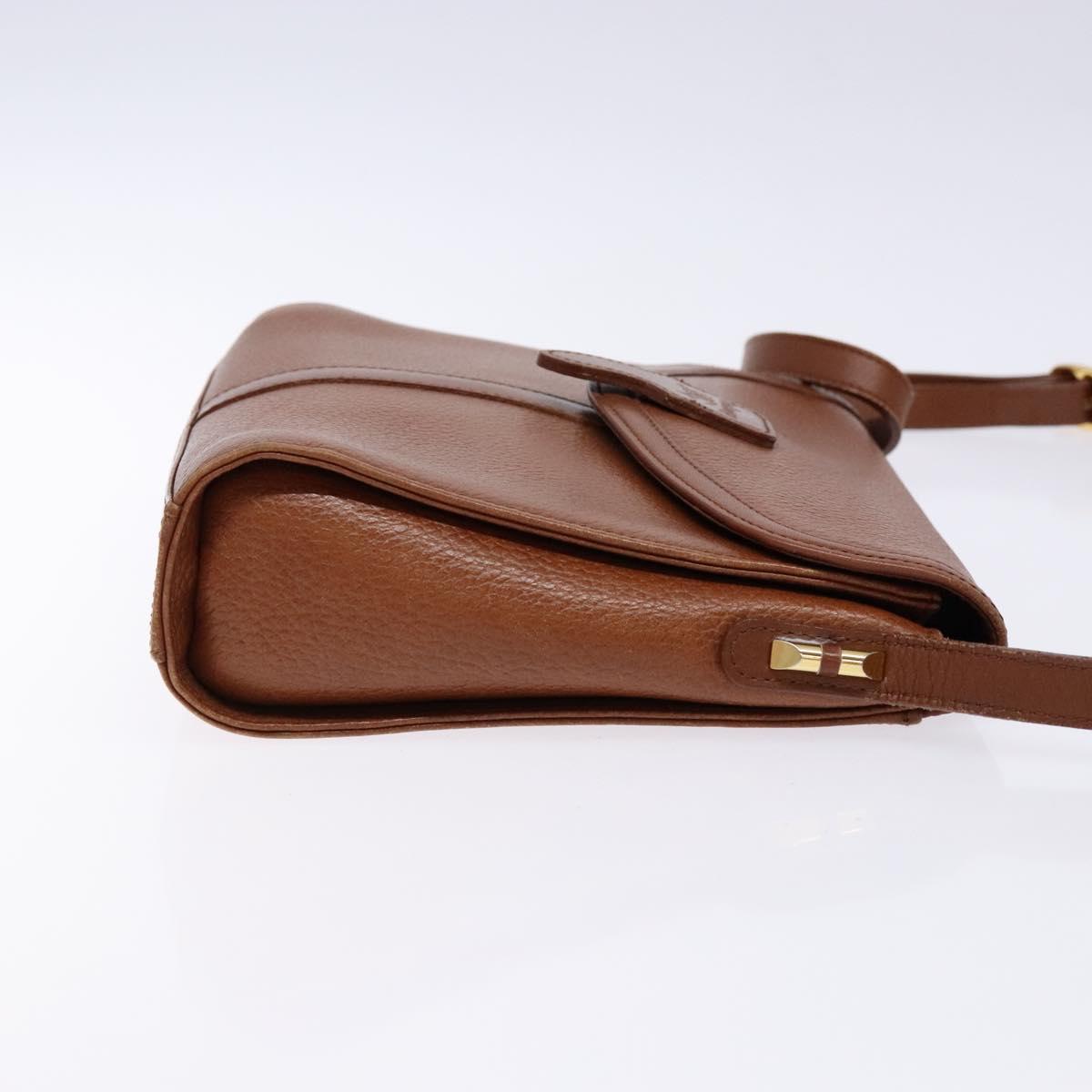 Burberrys Shoulder Bag Leather Brown Gold Auth BA4255