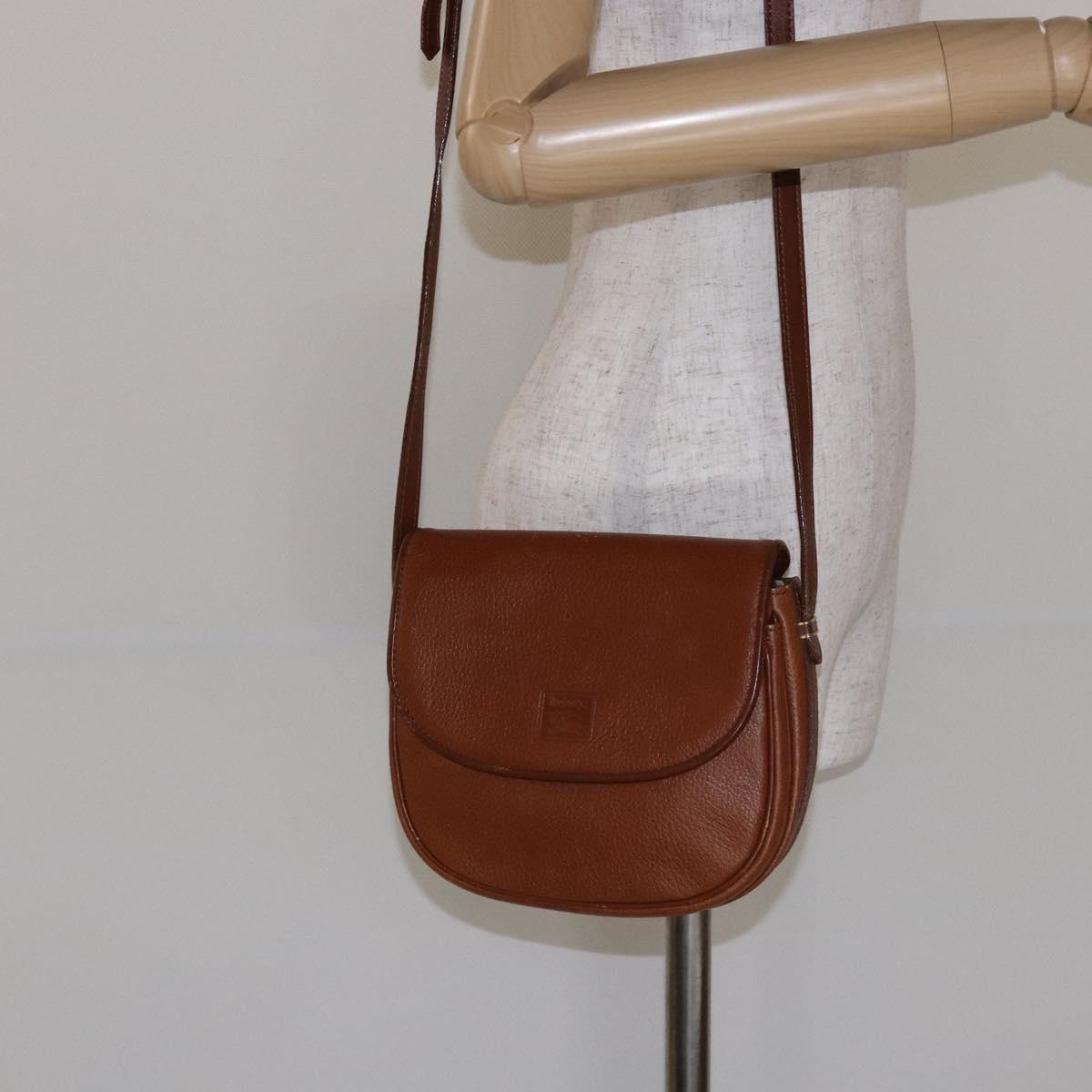 Burberrys Shoulder Bag Leather Brown Gold Auth BA4256