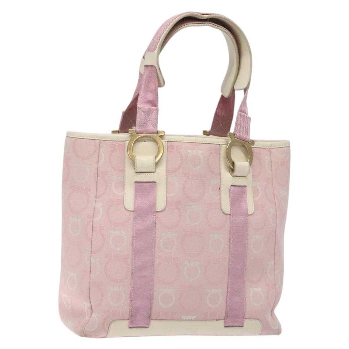 Salvatore Ferragamo Gancini Tote Bag Canvas Pink Gold Auth BA4257