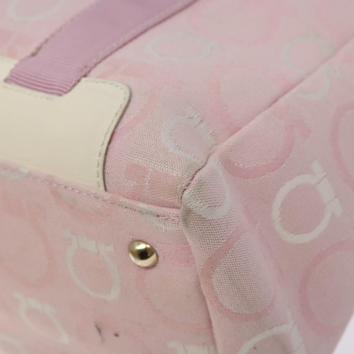 Salvatore Ferragamo Gancini Tote Bag Canvas Pink Gold Auth BA4257
