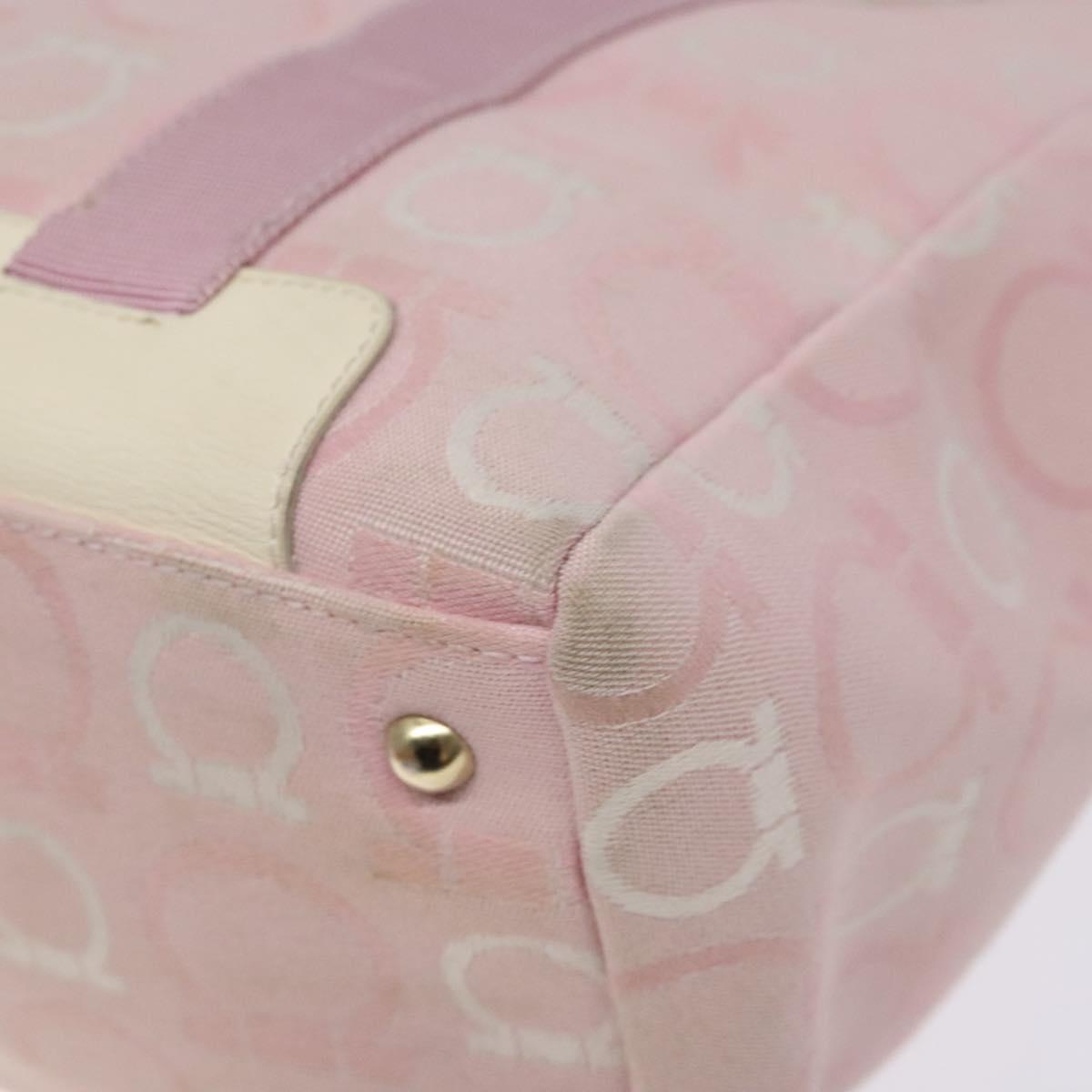 Salvatore Ferragamo Gancini Tote Bag Canvas Pink Gold Auth BA4257