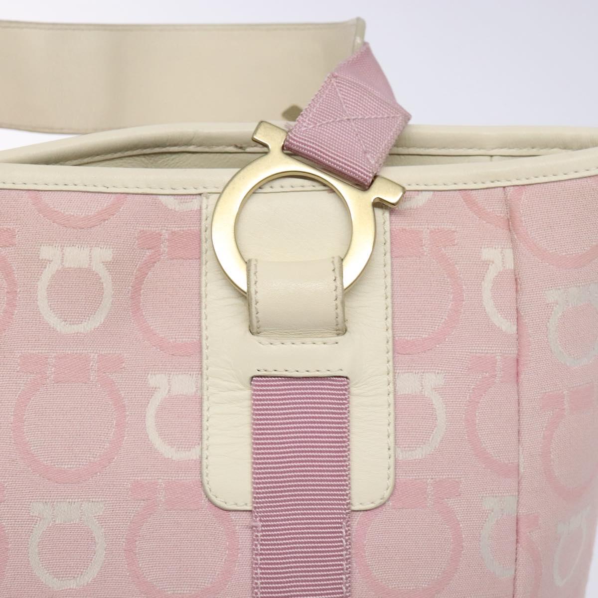 Salvatore Ferragamo Gancini Tote Bag Canvas Pink Gold Auth BA4257