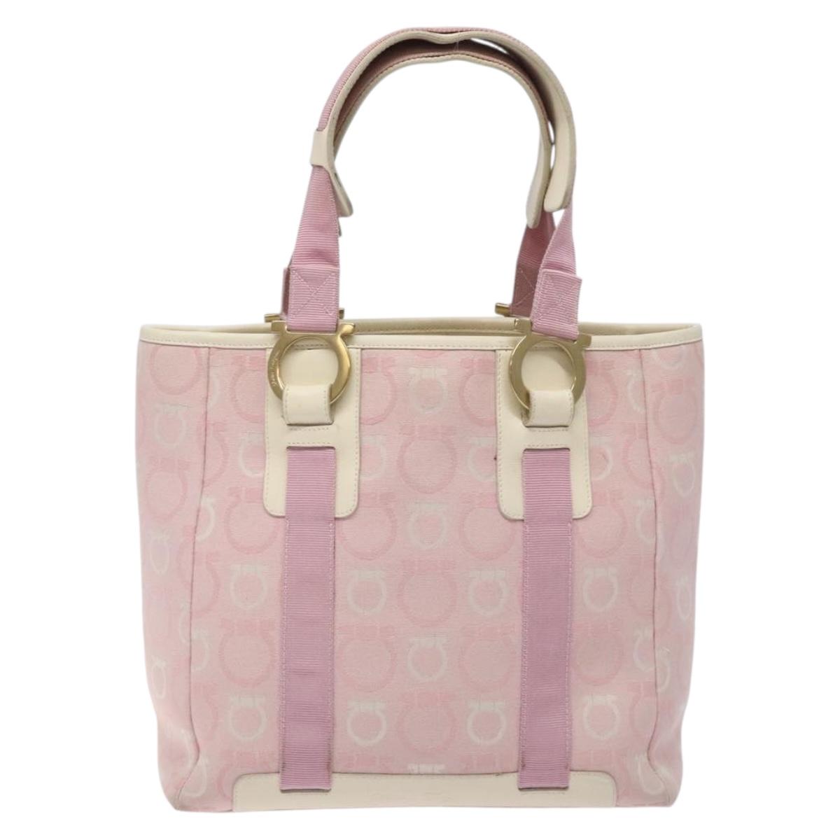 Salvatore Ferragamo Gancini Tote Bag Canvas Pink Gold Auth BA4257