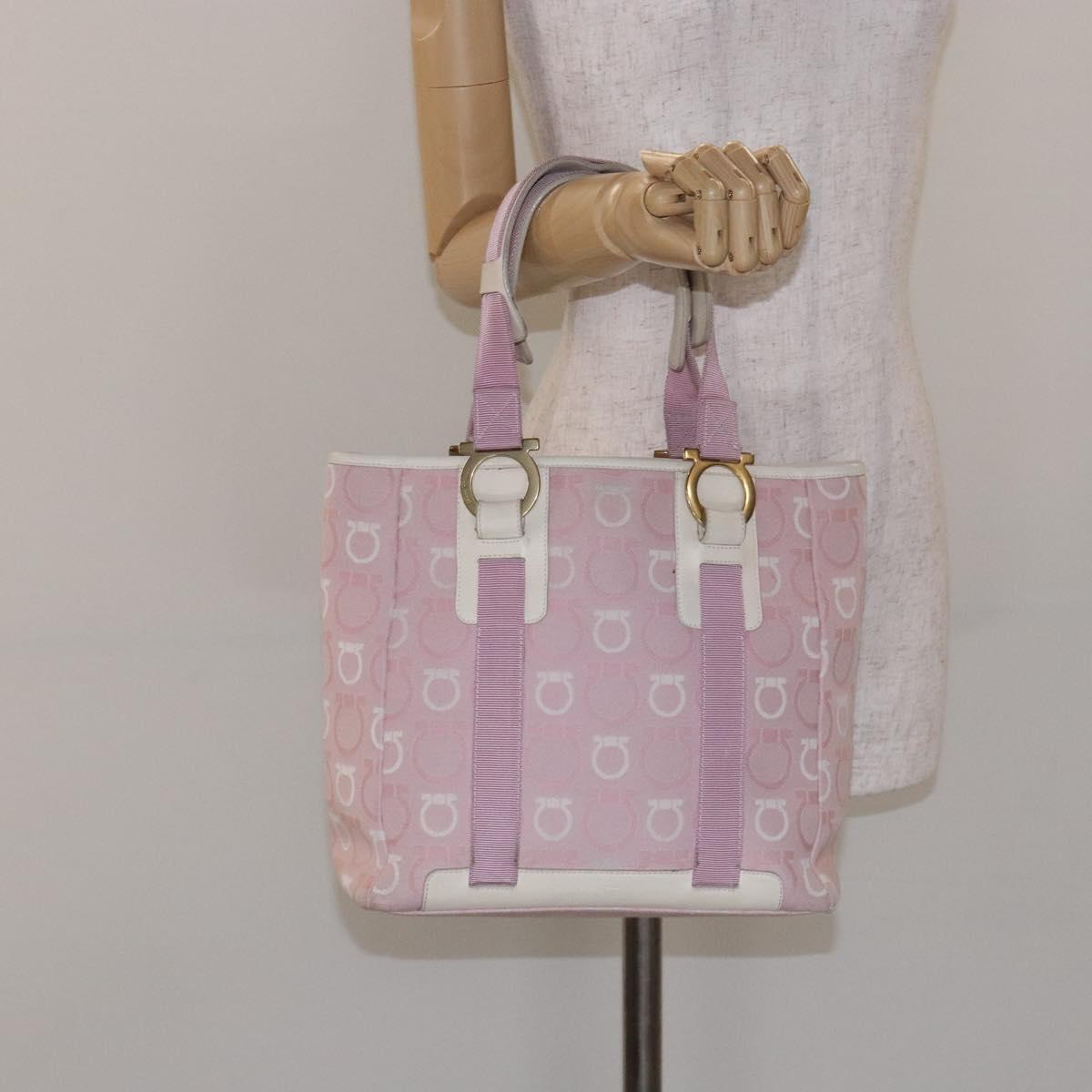 Salvatore Ferragamo Gancini Tote Bag Canvas Pink Gold Auth BA4257