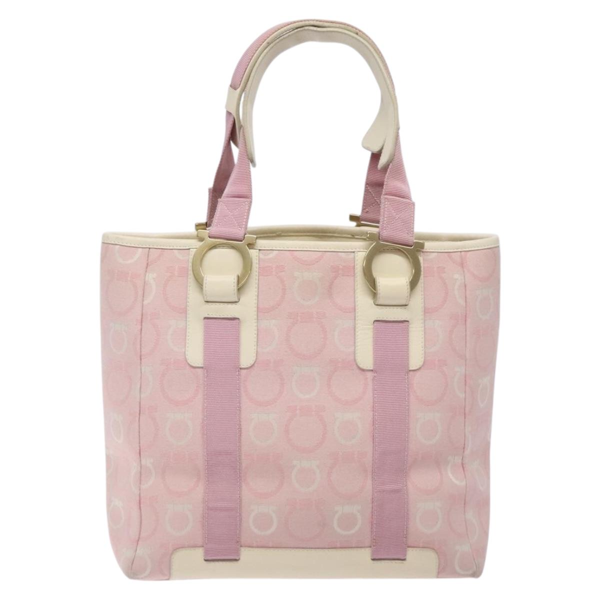 Salvatore Ferragamo Gancini Tote Bag Canvas Pink Gold Auth BA4257