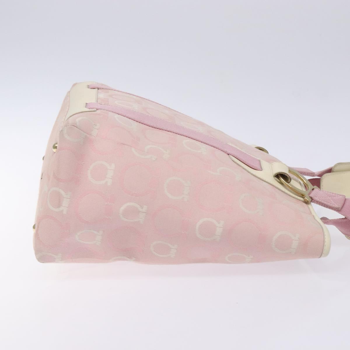 Salvatore Ferragamo Gancini Tote Bag Canvas Pink Gold Auth BA4257