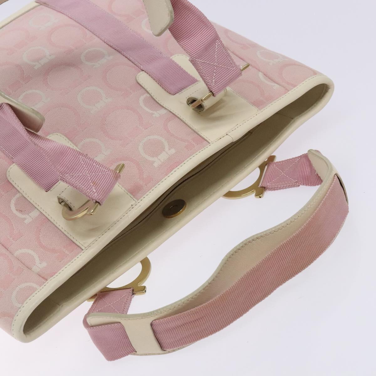 Salvatore Ferragamo Gancini Tote Bag Canvas Pink Gold Auth BA4257